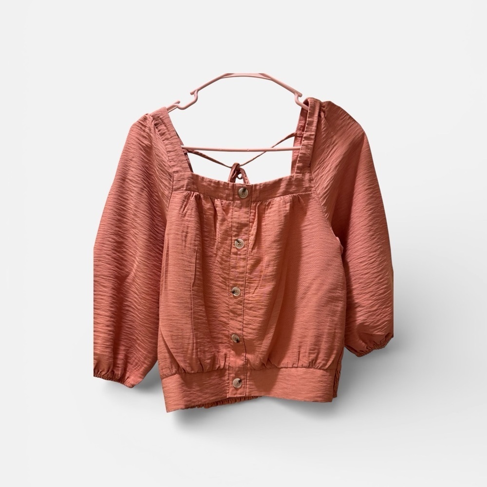 Hem & Thread Coral Button-Front Blouse